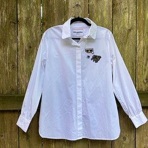 Karl Lagerfeld Paris White Shirt with patches and button Size S